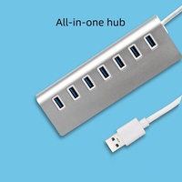 Hub USB 3.0 Aluminium 7 Port, Ekspander USB, Splitter untuk MacBook, Laptop, Surface Pro, PS5, PC