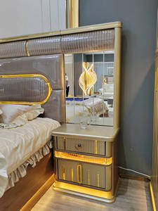 2025 Mirrored <strong>Headboard</strong> Elegant Luxurious <strong>Super</strong> <strong>king</strong> Size 8 Doors Royal Furniture Antique Gold Bedroom Furniture Sets - Product Image 4