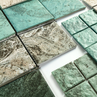 Nouveau Carrelage de Piscine Carré Mosaïque Classique Moderne d'Extérieur, Motif Mosaïque Bali Vert, Aspect Marbre, en Céramique Injectée