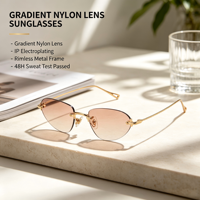 Nouvelles lunettes de soleil métalliques fines sans monture, design tendance, haute qualité, en nylon dégradé, polies à la main, plaquées IP.