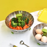 Panier vapeur pliable en acier inoxydable avec poignée en plastique, couvercle en verre à 3 couches, 3L, cuisinière électrique écologique, cuiseur vapeur pour légumes