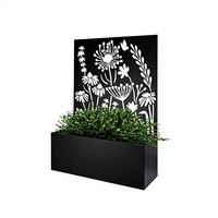 Pot Tanaman Besi Hitam Modern dengan Desain Pola Persegi Panjang Dekorasi Rumah Taman Luar Ruangan Berdiri Sendiri Lapisan Powder Coating