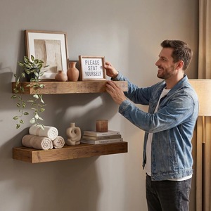 Estante de Pared de Madera para Almacenamiento en Esquinas, para Productos de Cuidado Personal en el Baño, Duradero, Tamaño Personalizado, Profundidad de 8-11.9 Pulgadas - Product Image 3