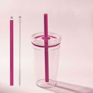 Bouteille à paille réutilisable en Tritan avec logo personnalisé, légère pour les voyages et les road trips - Product Image 3