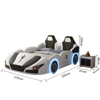 Unique Designer White Car Bed for Boys Creative Leather Children's Bed with Storage Modern Upholstered Safety Children's Bed Set