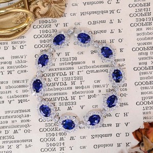 Nueva Llegada: Conjunto de Joyería de Moda para Mujer con Pulsera de Tenis Chapada en Rodio y Zafiro Creado en Laboratorio, con Moissanita como Piedra Principal - Product Image 2