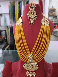 Ensemble de colliers longs de créateur, boucles d'oreilles, bijoux de mariée en laiton polonais fabriqués à la main pour la célébration de la fête de fiançailles de mariage - Product Image 3