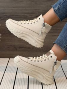 Baskets montantes décontractées polyvalentes pour femme, printemps-automne, à bout rond, avec fermeture éclair latérale, semelle plateforme épaisse, style sportif urbain pour le quotidien - Product Image 6