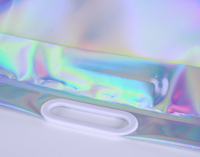 Sac holographique en plastique pvc de luxe, sac transparent hologramme arc-en-ciel pour maquillage cosmétique bijoux cadeau fleur emballage sac avec poignée
