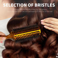 Brosse à cheveux ronde écologique avec manche en bois et corps métallique, résistante à la chaleur, en poils de sanglier naturels et nylon hybride