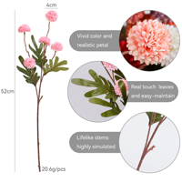 Vente en gros de 5 têtes de chrysanthèmes artificiels à longue tige, en forme de boule, en soie, pour mariage, décoration florale de la maison, approvisionnement en vrac
