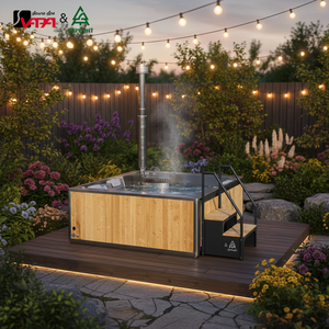 VAPASAUNA Bañera de Hidromasaje Híbrida con Calefacción Dual a Leña y Eléctrica, Panel de Control SPA.NET, Diseño Moderno Cuadrado para Jardín, Lujo y Bienestar al Aire Libre - Product Image 1