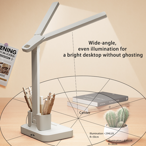 Lampe de bureau LED rechargeable à double tête avec horloge, commande tactile, lumière de lecture à intensité variable, protection des yeux, lampe de table pliable - Product Image 4
