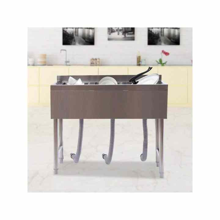 Commercial Utility Basin 3-Compartment Stainless Steel Sink with Faucet 10\" L X 14\" W X 10\" D Bowl for Restaurant and Bar