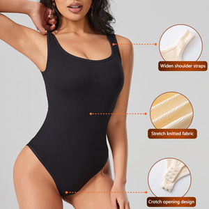 Body gainant une pièce côtelé sans manches à col rond et dos nu pour femme, sans coutures et élastique - Product Image 3