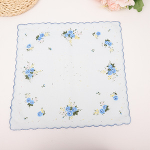 Pañuelo pequeño Floral Vintage estampado para mujer, pañuelo cuadrado de bolsillo de algodón de 30*30cm, pañuelo de loto de lujo con borde festoneado para mujer - Product Image 3