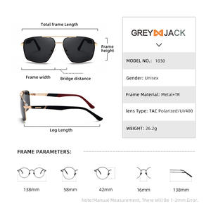 Lunettes de soleil rectangulaires pour homme Grey Jack, monture dorée et noire, verres TAC polarisés UV400, charnières à ressort, monture intégrale durable - Product Image 5