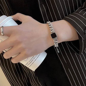 <span class=keywords><strong>Gelang</strong></span> Pria Kuba minimalis Antik liontin kotak hitam sederhana rantai baja tahan karat perhiasan warisan industri - Product Image 4