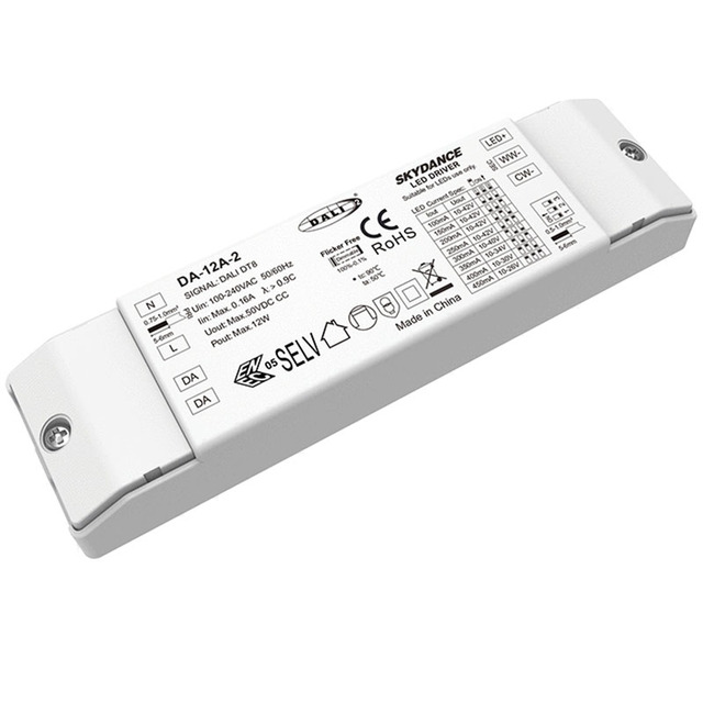 DA-12A-2 12W 100-450mA DALI CCT Constant Current LED Driver Support DALI-2 Dimming Mode for Dual Color Strip Light