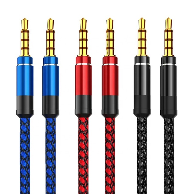 Gold Plated Twisted Pair Coaxial 3.5MM Male-Male TRRS 4-Pole Car Audio Stereo Auxiliary Cable PVC Braided Black Blue Red Speaker