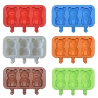 Moule à Glace en Silicone Personnalisable Motifs Ours et Bonhomme de Neige de Dessin Animé, avec Support de Cornet en Bambou, Directement de l'Usine