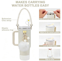 Ensemble d'accessoires pour gobelet Stanley 30-40 oz : poignée perlée, couvre-paille fleur, breloque pompon et porte-clés décoratif