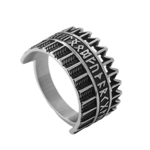 yunnique Viking Warrior <b>Ring</b> <b>Titanium</b> Steel Crown Shape Men's Punk Jewelry Gift Silver Color Geometric Design - Product Image 5