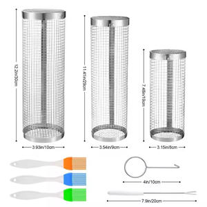 NB lehine yuvarlak barbekü haddeleme izgara sepeti açık barbekü sigara kafes ahşap saplı Metal (çelik demir) aracı kutu içinde paketlenmiş - Product Image 1