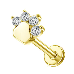 Lotus en stock – Boucles d'oreilles hélix en or massif 14K 18K, motif patte de chien et fleur, à dos plat fileté, bijoux de piercing tendance - Product Image 2