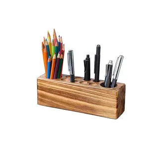 Porte-stylo pour bureau Porte-crayon en bois rustique pour bureau Stylo de bureau en bois massif Organiser porte-stylo plume-Vintage élégant