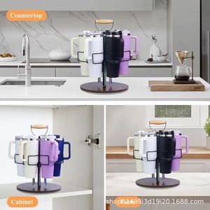 Iron and wood combination rotating cup holder Stanley water <b>bottle</b> <b>storage</b> <b>rack</b> hanging <b>rack</b> for water <b>bottles</b> and thermos cups - Product Image 5