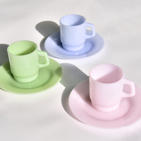 Listo para enviar 230ml / 400ml Venta caliente espesado color cremoso ópalo Jade vidrio café leche taza de vidrio con asa
