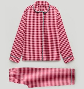 Pyjama en coton ample pour femmes, ensemble de vêtements de nuit pour femmes, pyjama à carreaux rouges à manches longues, pantalon de détente, ensemble 2 pièces - Product Image 1