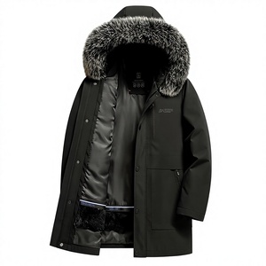 Manteau d'hiver vintage pour homme, col épais en fourrure de renard argenté, doublure amovible en fourrure de lapin, fermeture éclair, coupe ajustée, pour jeunes et personnes d'âge <span class=keywords><strong>moyen</strong></span> - Product Image 1