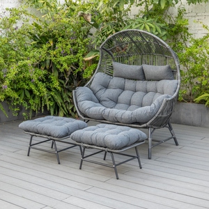 Poltrona <span class=keywords><strong>da</strong></span> <span class=keywords><strong>Esterno</strong></span> per 2 Persone, Sedia a Cesto con Cuscini Extra Spessi e Poggiatesta - Product Image 2