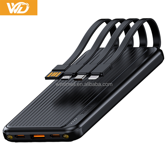 New Classic Thin 22.5W Power Bank 10000mAh Fast Charging Portable Charger External Battery Built in Cable Powerbanks 10000mAh