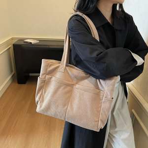 Sac à main pour femme en velours côtelé, couleur unie, grande capacité, tendance et très vendu, sac à bandoulière pour femme - Product Image 3