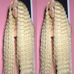 613 Curly Frontal Wig 13x6 Hd Blonde Lace Front Brazilian Human Hair Wigs 30 36 Inch Honey Blond 13x4 Water Wave Lace Front Wig