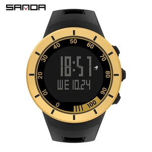 Montre homme <span class=keywords><strong>SANDA</strong></span> 9001, grand cadran rond, montre numérique LED de luxe, montres électroniques à bracelet, montres à double affichage - Product Image 5