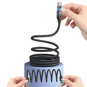 Enfoca el <span class=keywords><strong>cable</strong></span> de almacenamiento en espiral automático magnético plegable 3A Carga rápida 60W 27W Tipo C a tipo C <span class=keywords><strong>Cable</strong></span> transparente con luz - Product Image 4