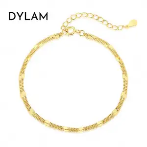 Dylam-tobillera de cadena de oro de 18k para mujer, tobillera de plata Simple chapada en oro y plata de 18k, tobillera plana de playa para mujer