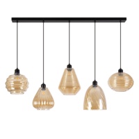 Suspension en verre ambré Lampe suspendue pour îlot de cuisine Lampe suspendue E27 Lustre et suspension Lustre moderne en verre 5 lampes