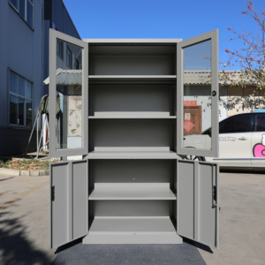 Metallschrank mit Glastür Aufbewahrungsschränke Möbel 2-stufige Verstellbare Regale Aufbewahrungsorganizer für Büro und Vorratskammer - Product Image 4