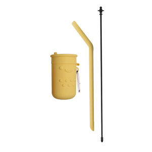 Pailles réutilisables en silicone 25CM avec logo imprimé Paille réutilisable courbée au lait Boba avec brosse et étui de nettoyage - Product Image 4