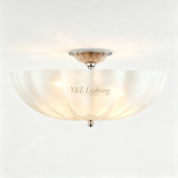 Plafonnier LED semi-encastré en verre cannelé en forme de pétale, nickel, avec bol central classique, E12, hauteur réglable, intensité variable pour