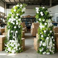 Arche de fleurs artificielles 5D en verdure, guirlande de roses blanches en soie, décoration de toile de fond de mariage et chemin de table