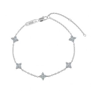 Dylam Lustrous Fine Fashion 925 Sterling Silver D Color VVS1 Moissanite Stones Four Leaf Clover Lucky Flower Pendant <b>Bracelets</b> - Product Image 1