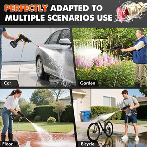 Nettoyeur haute pression portable 21V avec batterie lithium rechargeable, <span class=keywords><strong>tuyau</strong></span> de 5 m et 3 buses pour le nettoyage et l'<span class=keywords><strong>arrosage</strong></span> des voitures, des patios et des jardins - Product Image 4