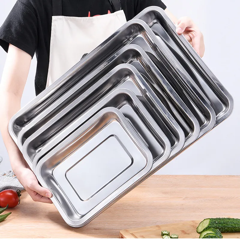rectangle kitchen barbecue fruit tray dinnerware set dishes & plates metal stainless steel food tray serving dish plates