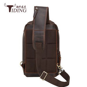Sac de poitrine pour homme Tiding en cuir véritable marron foncé, grande capacité, résistant à l'usure, sac bandoulière avec détails de couture, usage quotidien - Product Image 2